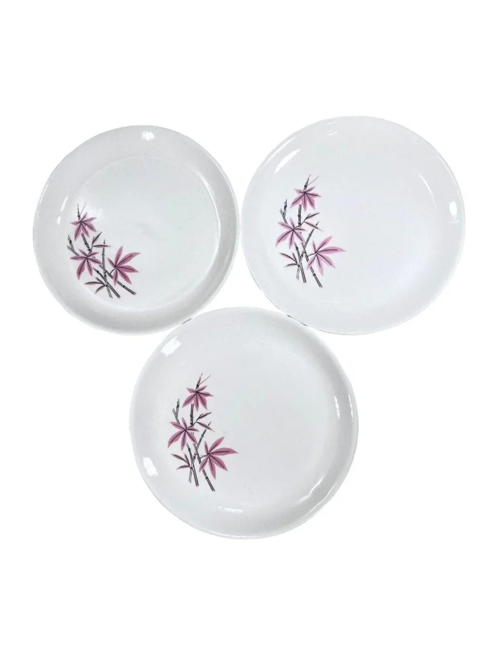 Vtg MCM Salem China Pink Bamboo Plates Set of 3 Dessert Salad 6 inch 1963